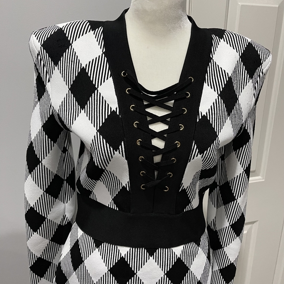 Balmain Gingham Jacquard Long Sleeve Dress - Picture 9 of 14